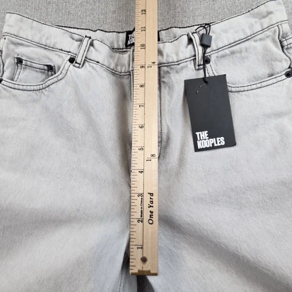 The Kooples Grey Distressed Button Fly Jeans Raw Hem Straight Leg Mens EU42 US32